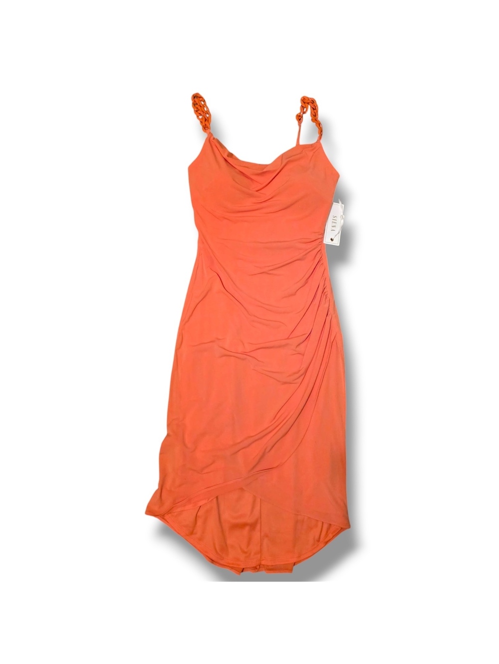Siena Women's Coral Size: 0 Chain-Trim Midi Bodycon Dress - Picture 2 of 4